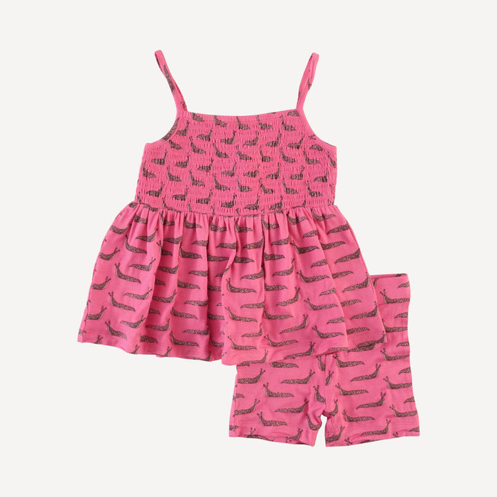 spaghetti strap smocked top + bike short set | pink slug party | bamboo