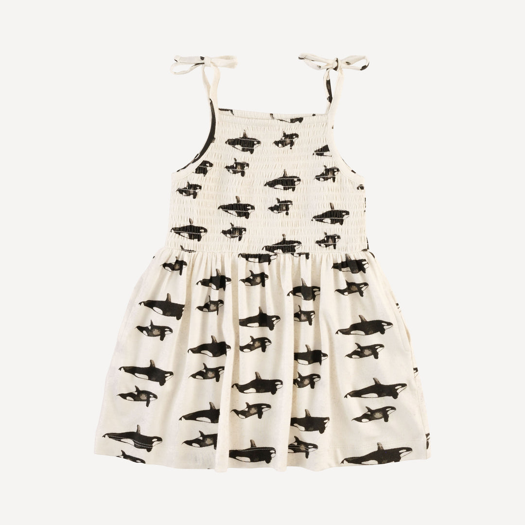 smocked tie dress | orcas | bamboo