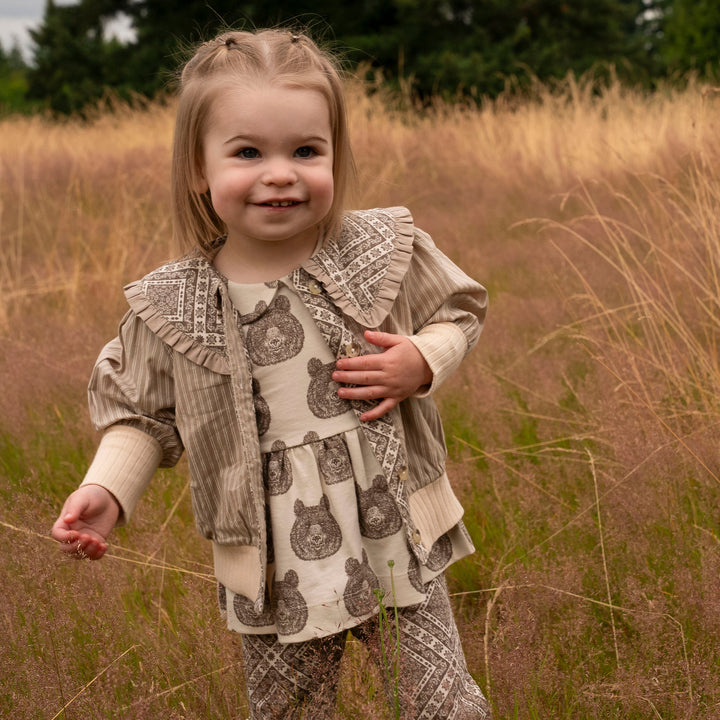 ruffle collar jacket | earthy pinstripe | organic cotton woven