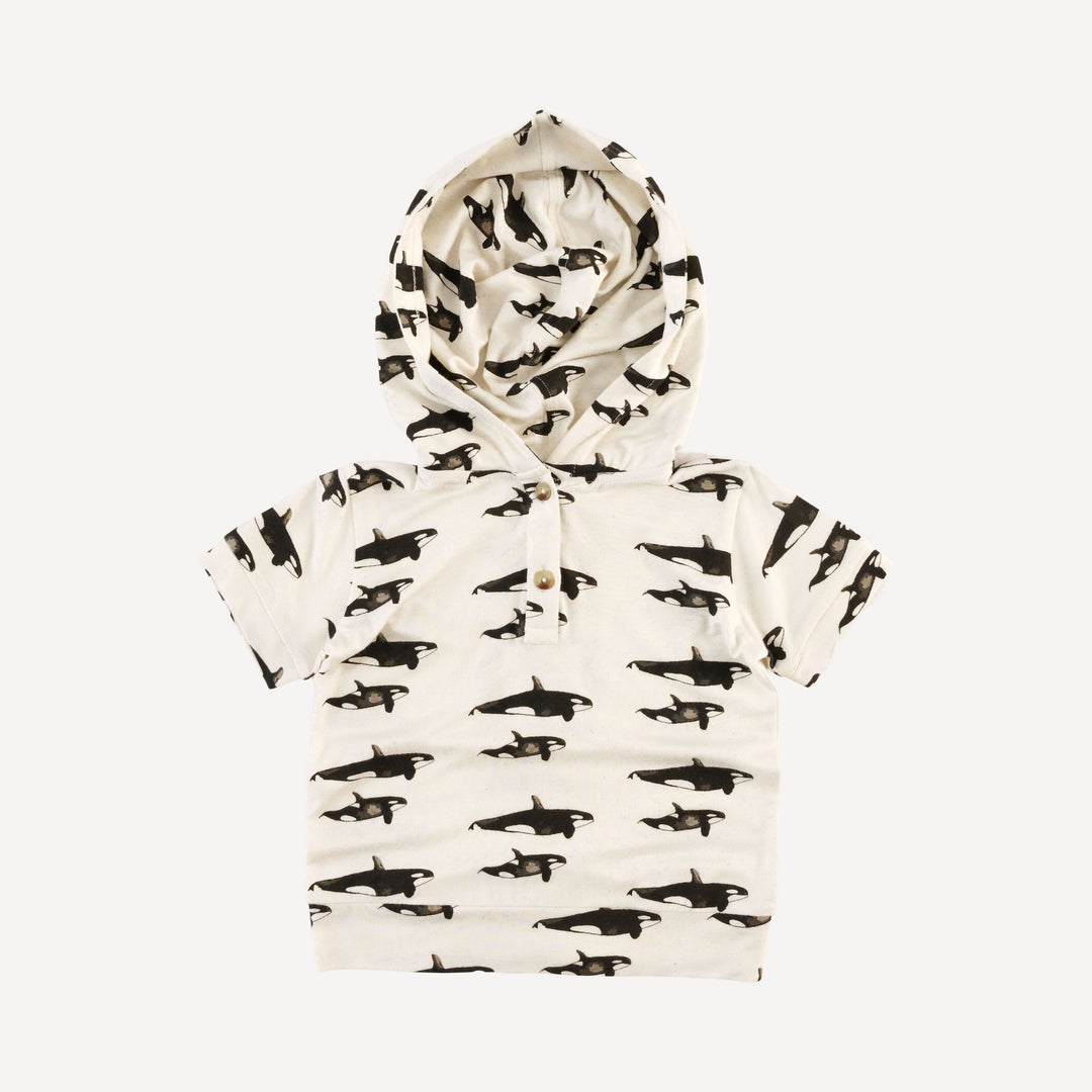 short sleeve henley hoodie | orcas | bamboo