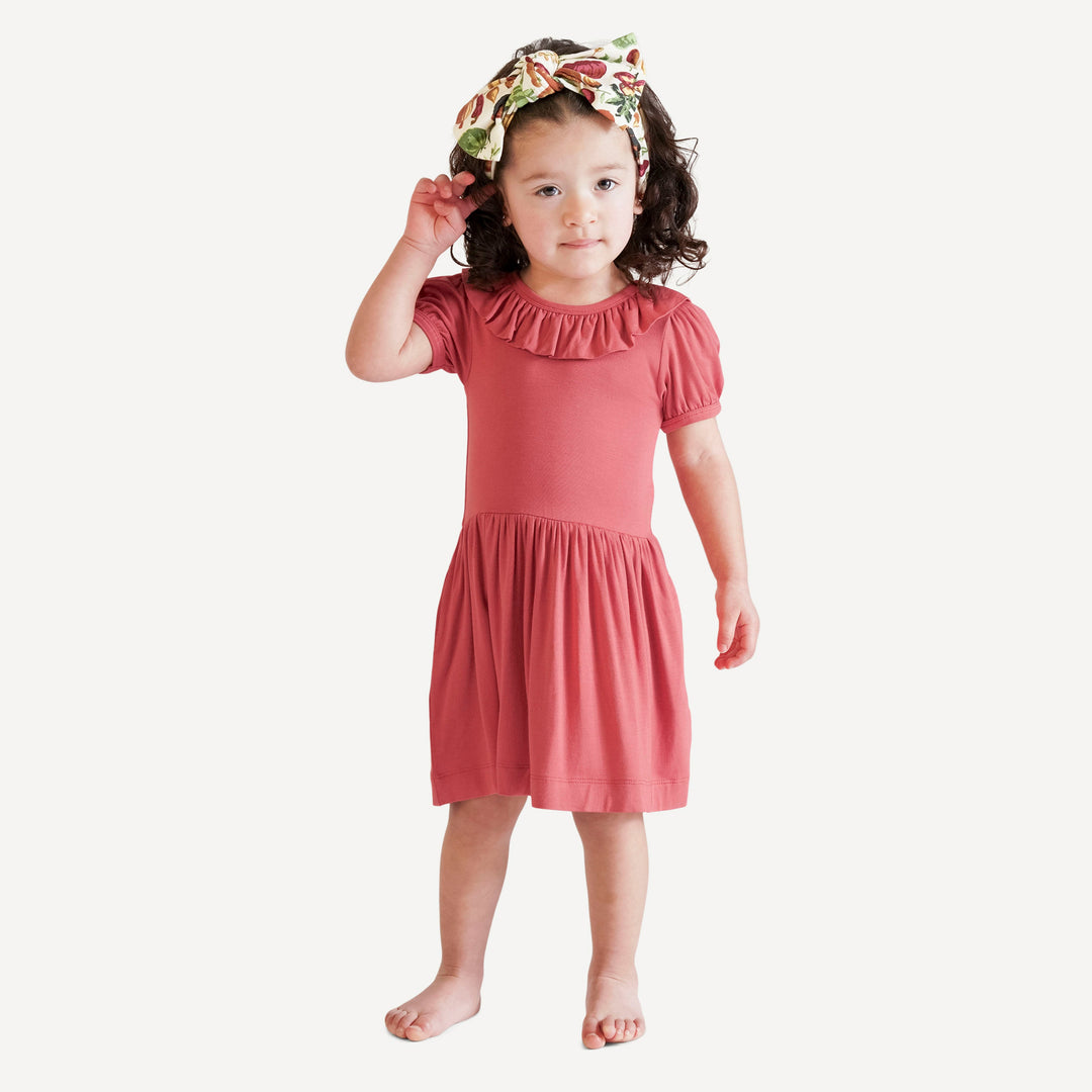 short sleeve ruffle collar twirl dress | berry | bamboo