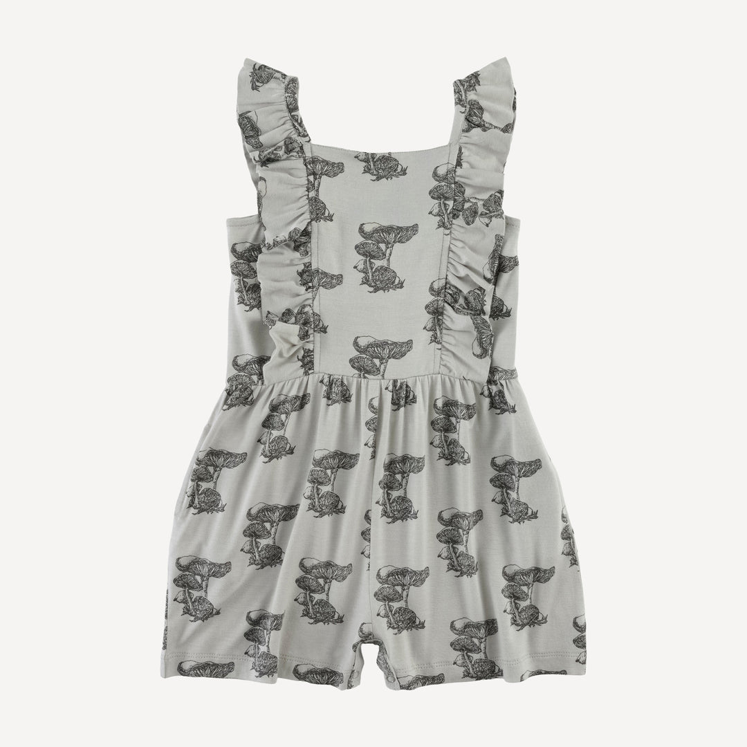 pinafore ruffle romper | gray mushroom snail | bamboo