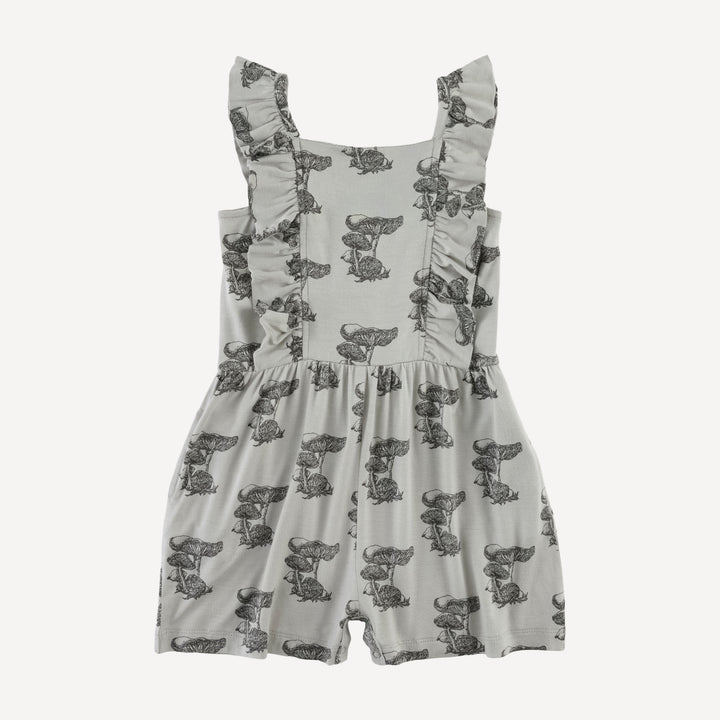 pinafore ruffle romper | gray mushroom snail | bamboo