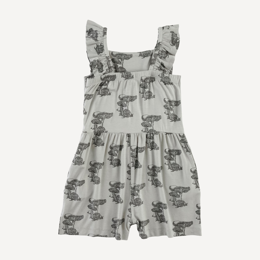 pinafore ruffle romper | gray mushroom snail | bamboo