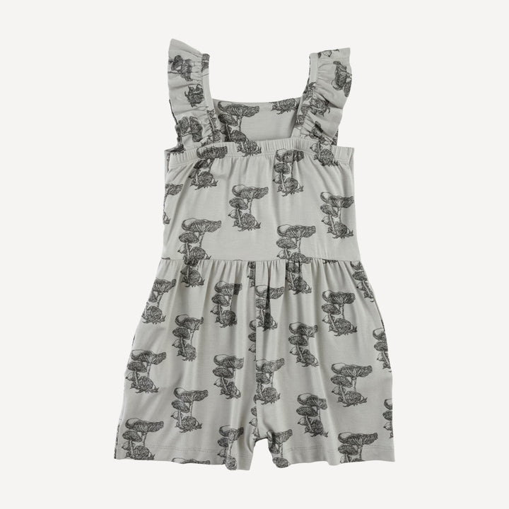 pinafore ruffle romper | gray mushroom snail | bamboo