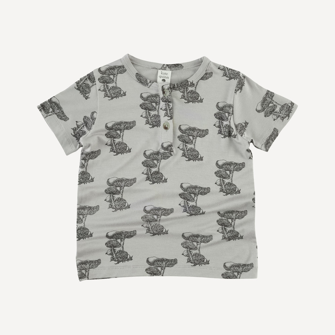 short sleeve basic henley tee | gray mushroom snail | bamboo