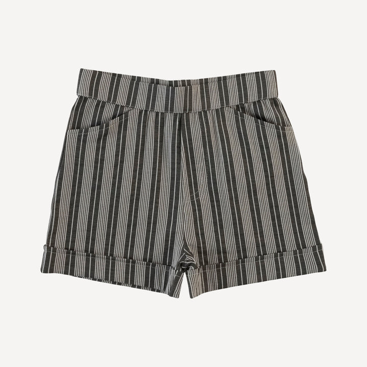 cuffed pocket short | gray vintage mattress stripe | bamboo