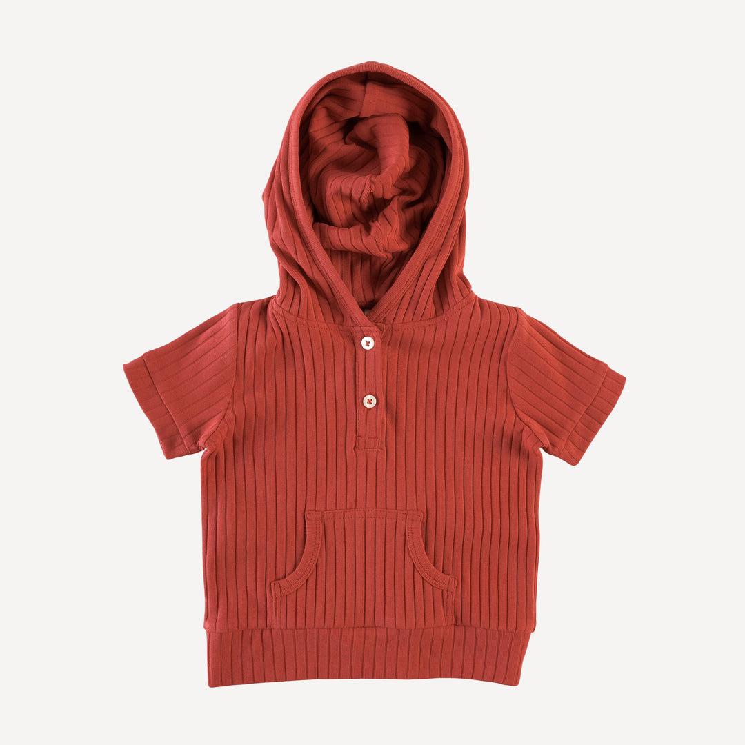 short sleeve henley kanga hoodie | little scarlet | classic rib