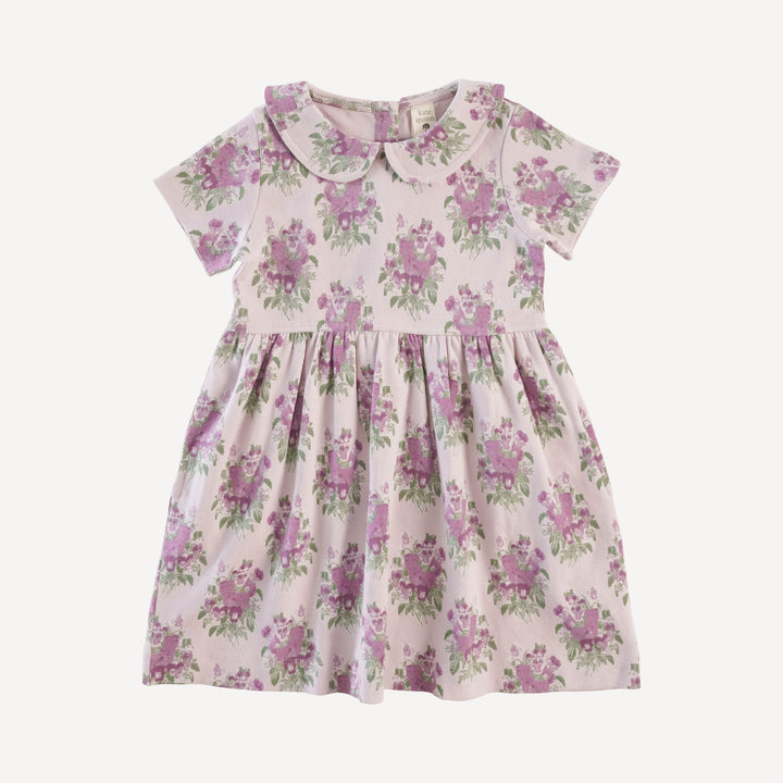 short sleeve peter pan dress | violet pansy | organic cotton interlock