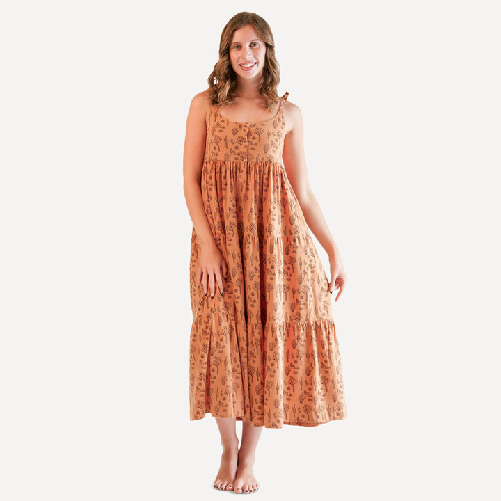 womens spaghetti tie henley prairie dress | desert landscape | organic cotton jersey