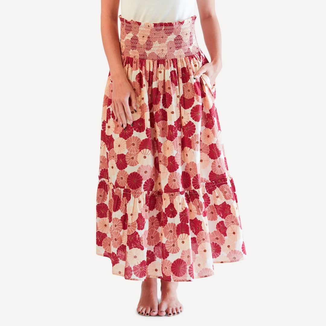 womens spaghetti tie winnie convertible dress | red vintage daisy | organic cotton woven