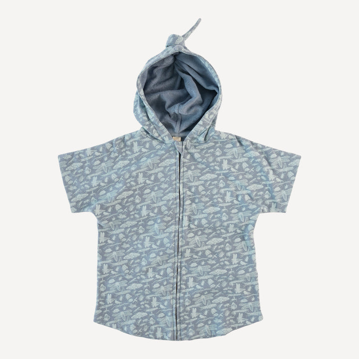 zip coverup | blue forest insects | organic cotton terry