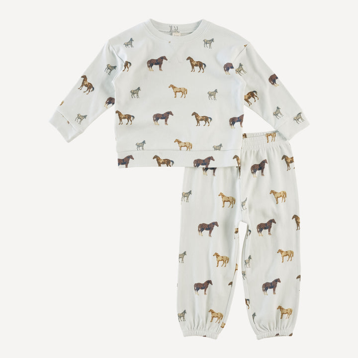 long sleeve relaxed jogger set | blue country horse | organic cotton interlock
