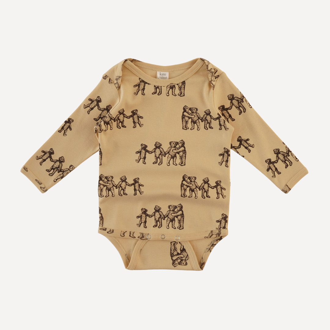 long sleeve lap neck bodysuit | classic teddy bear | organic cotton flat rib