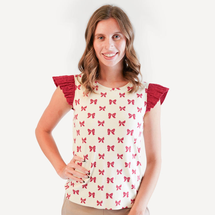 womens retro flutter tee | red bow | organic cotton interlock