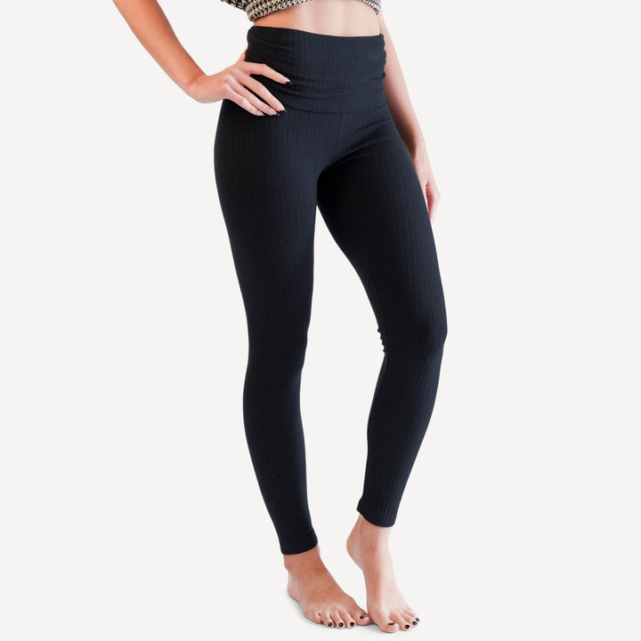 womens rolled legging | black | organic cotton wide rib