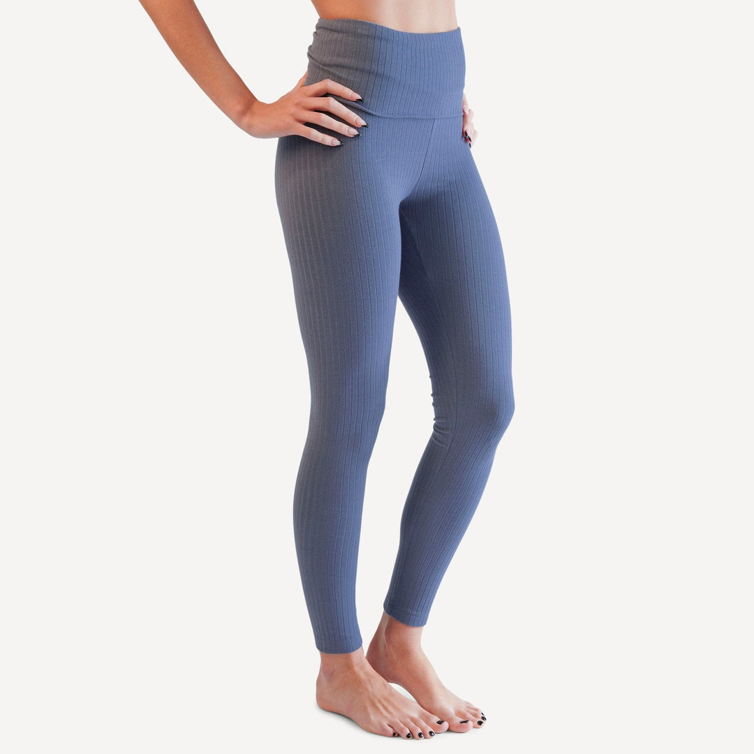 womens rolled legging | stone blue | organic cotton wide rib
