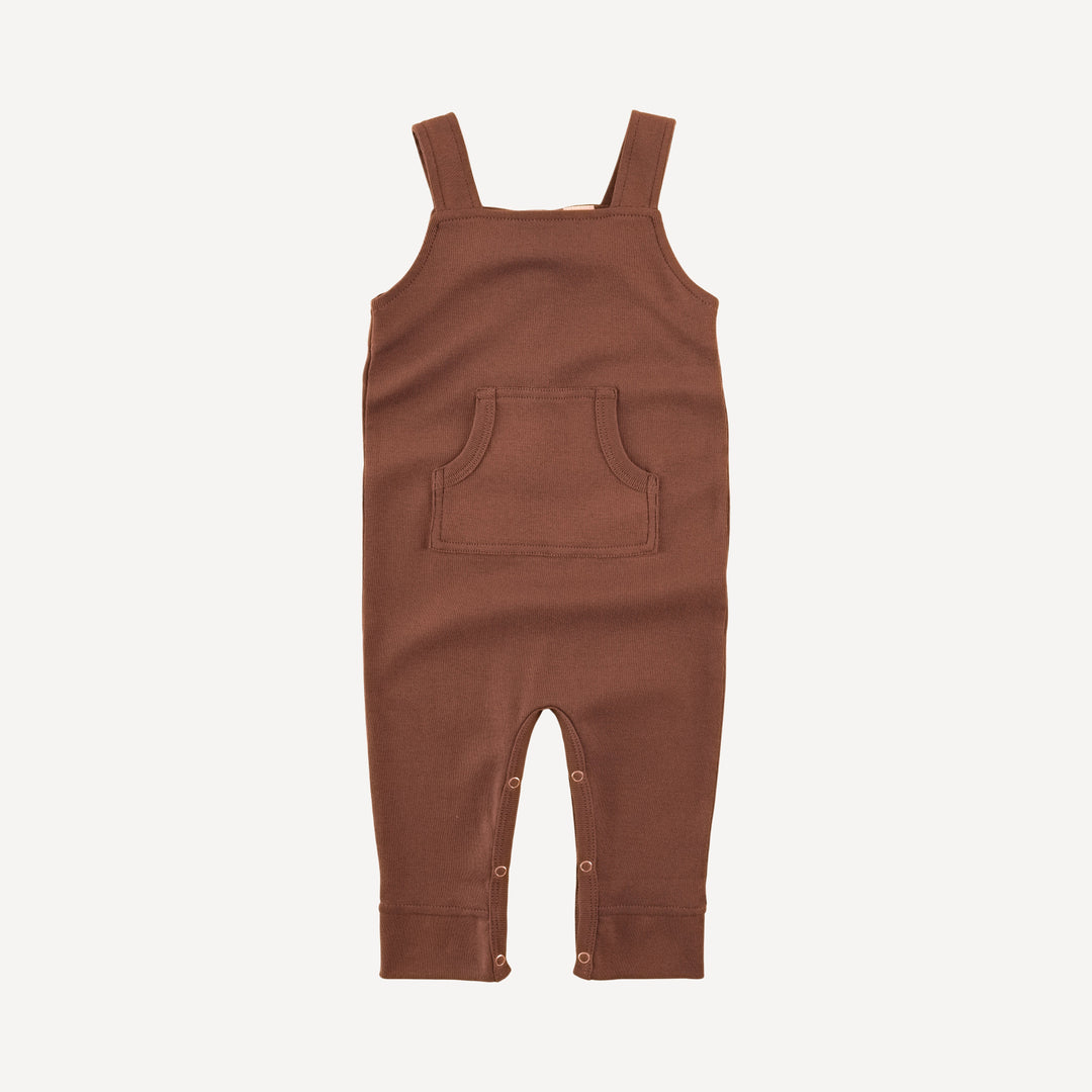 kanga pocket overall | clove | organic cotton flat rib