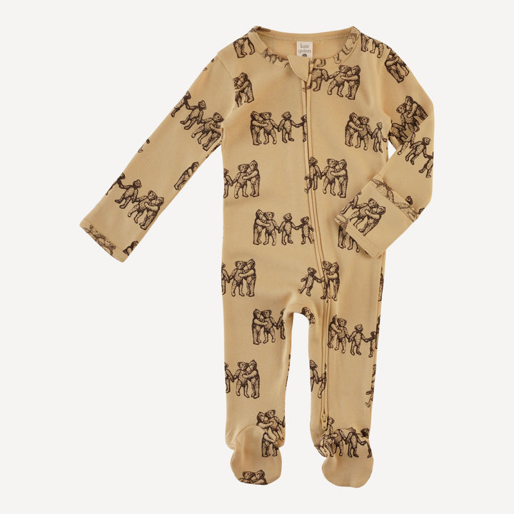 long sleeve two way zipper footie | classic teddy bear | organic cotton flat rib
