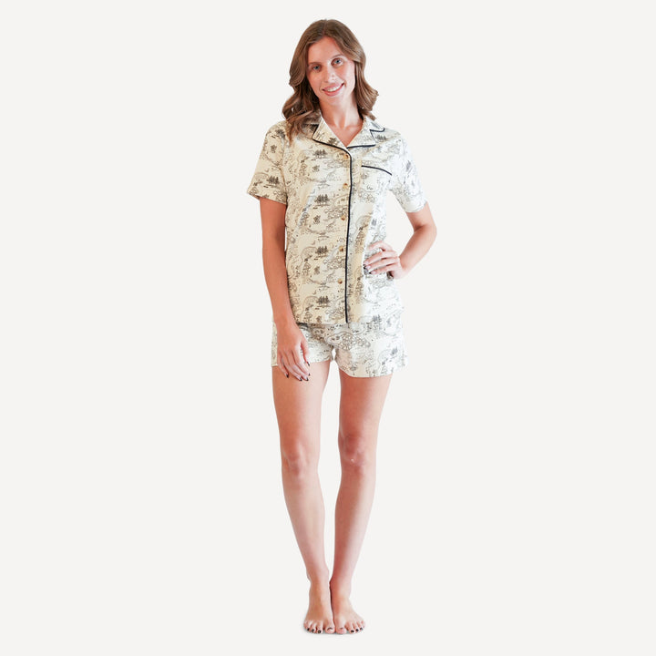 womens short sleeve pj set | map | organic cotton interlock