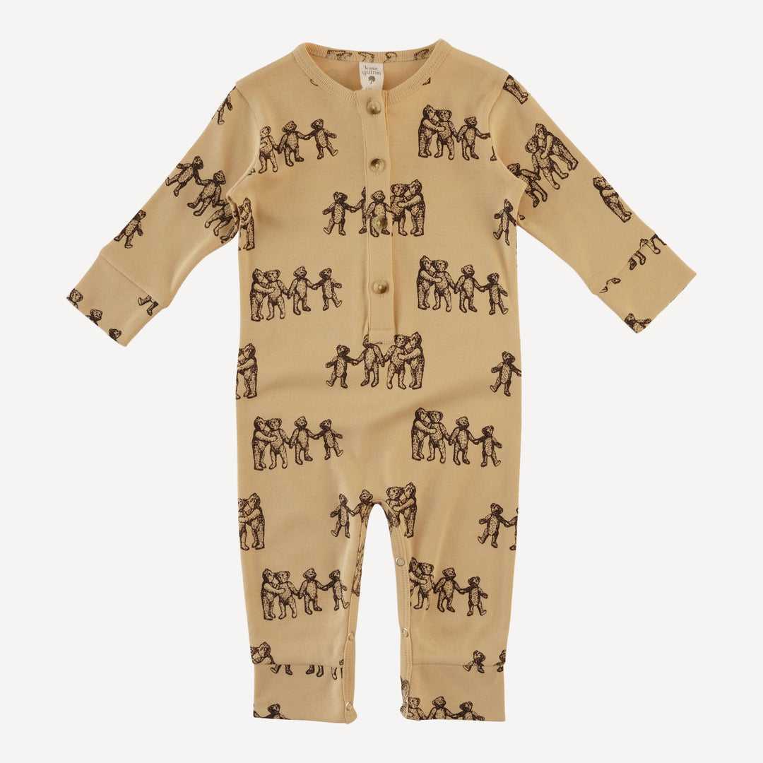 long sleeve sport union suit | classic teddy bear | organic cotton flat rib