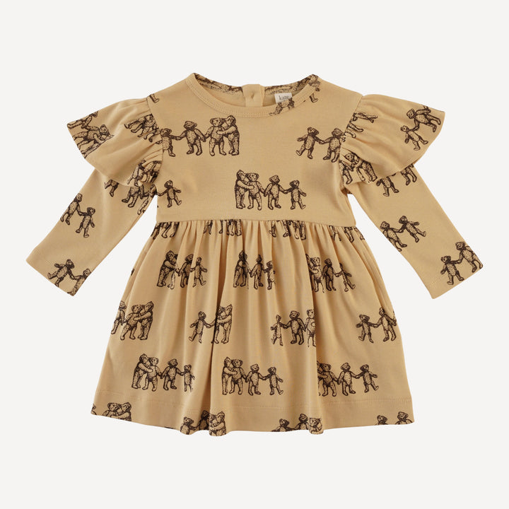 long flutter sleeve dress | classic teddy bear | organic cotton flat rib