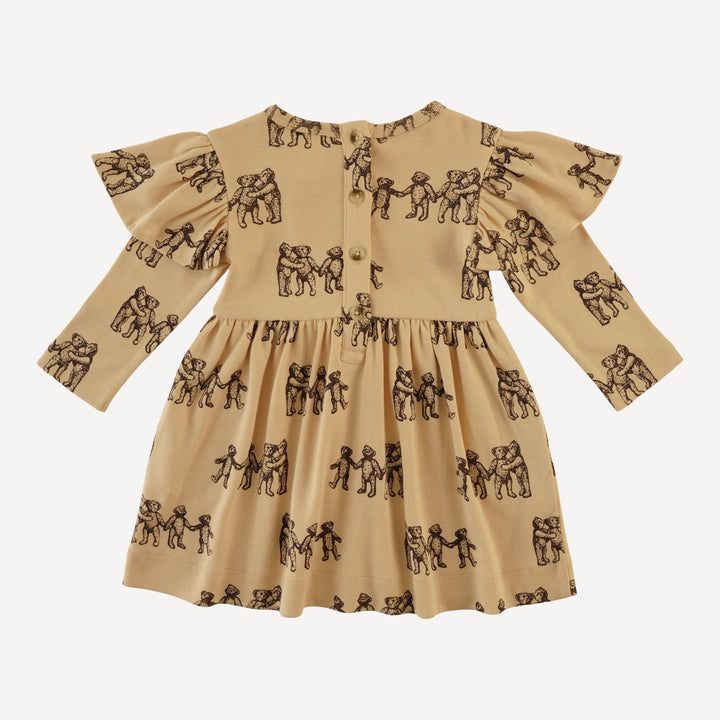 long flutter sleeve dress | classic teddy bear | organic cotton flat rib