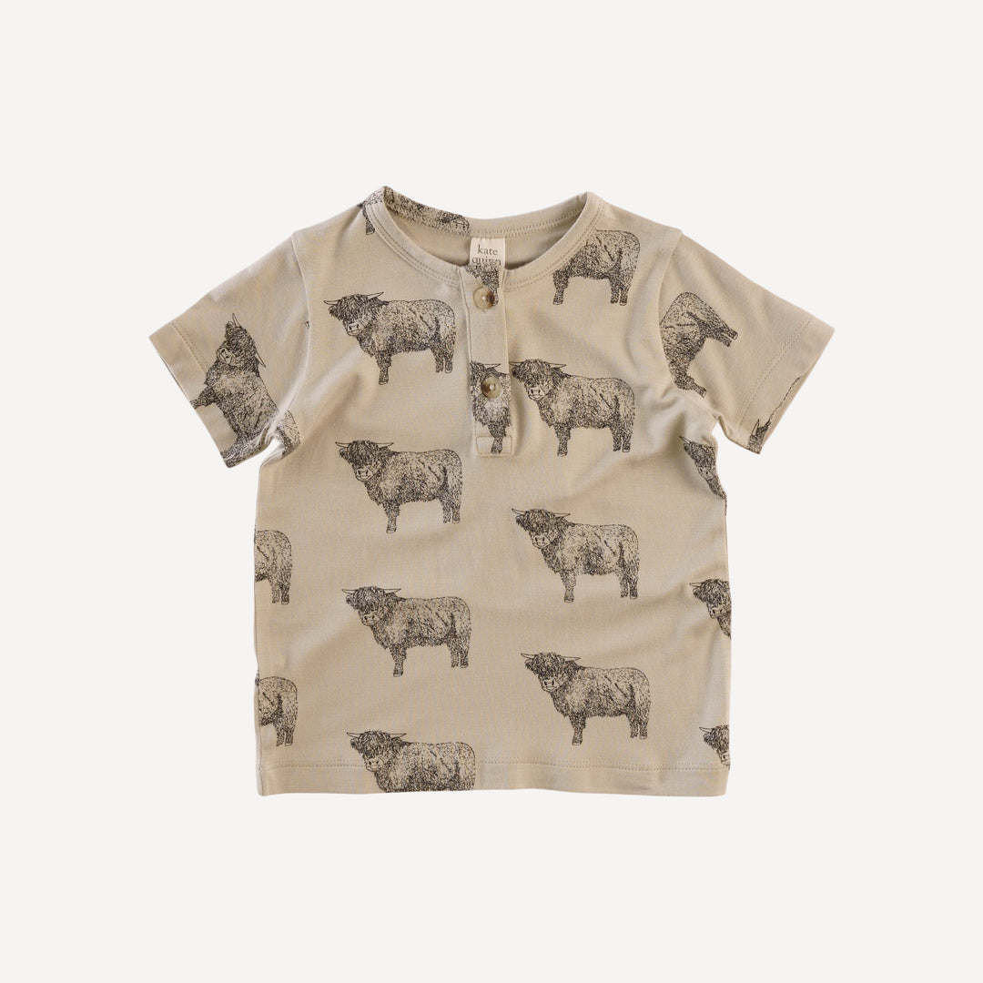 short sleeve basic henley tee | agate highland cow | bamboo