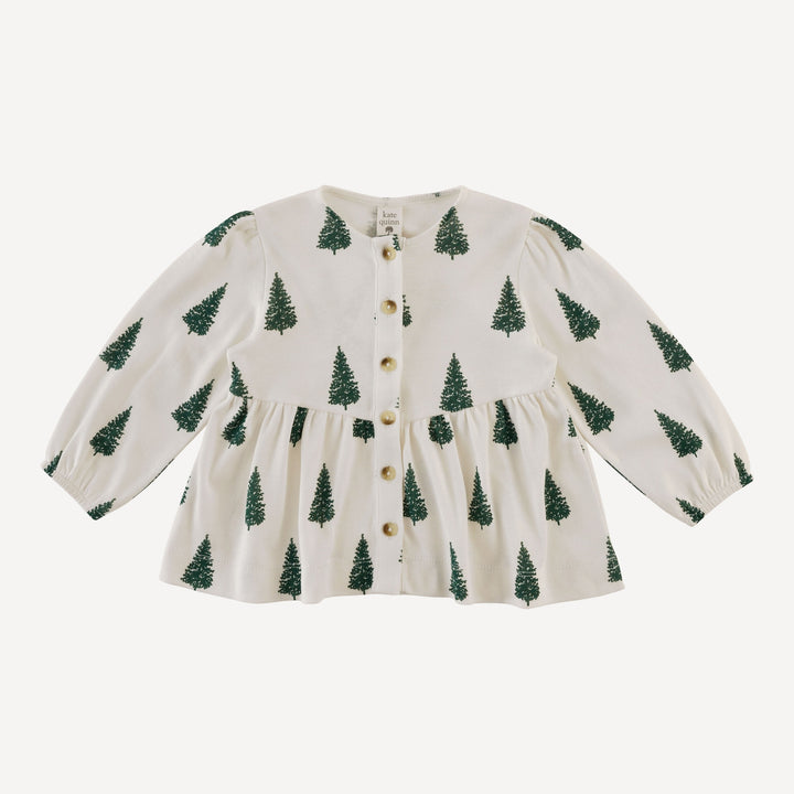 long sleeve button front v-waist top | mountain pine | organic cotton flat rib