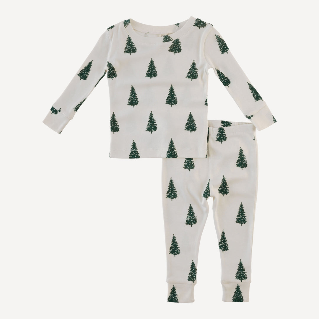 long sleeve crew neck pj set | mountain pine | organic cotton flat rib