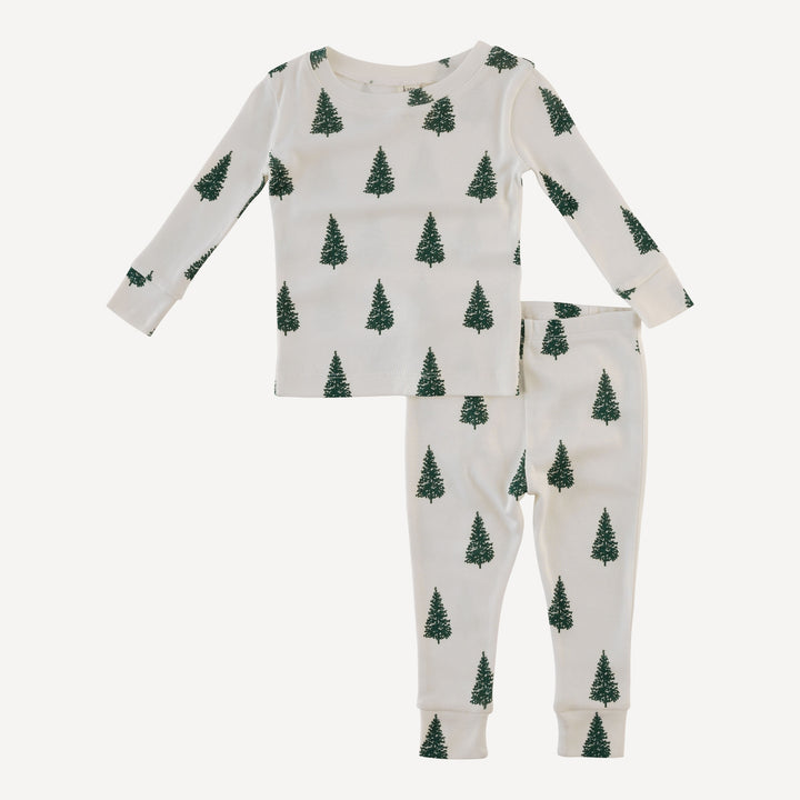 long sleeve crew neck pj set | mountain pine | organic cotton flat rib