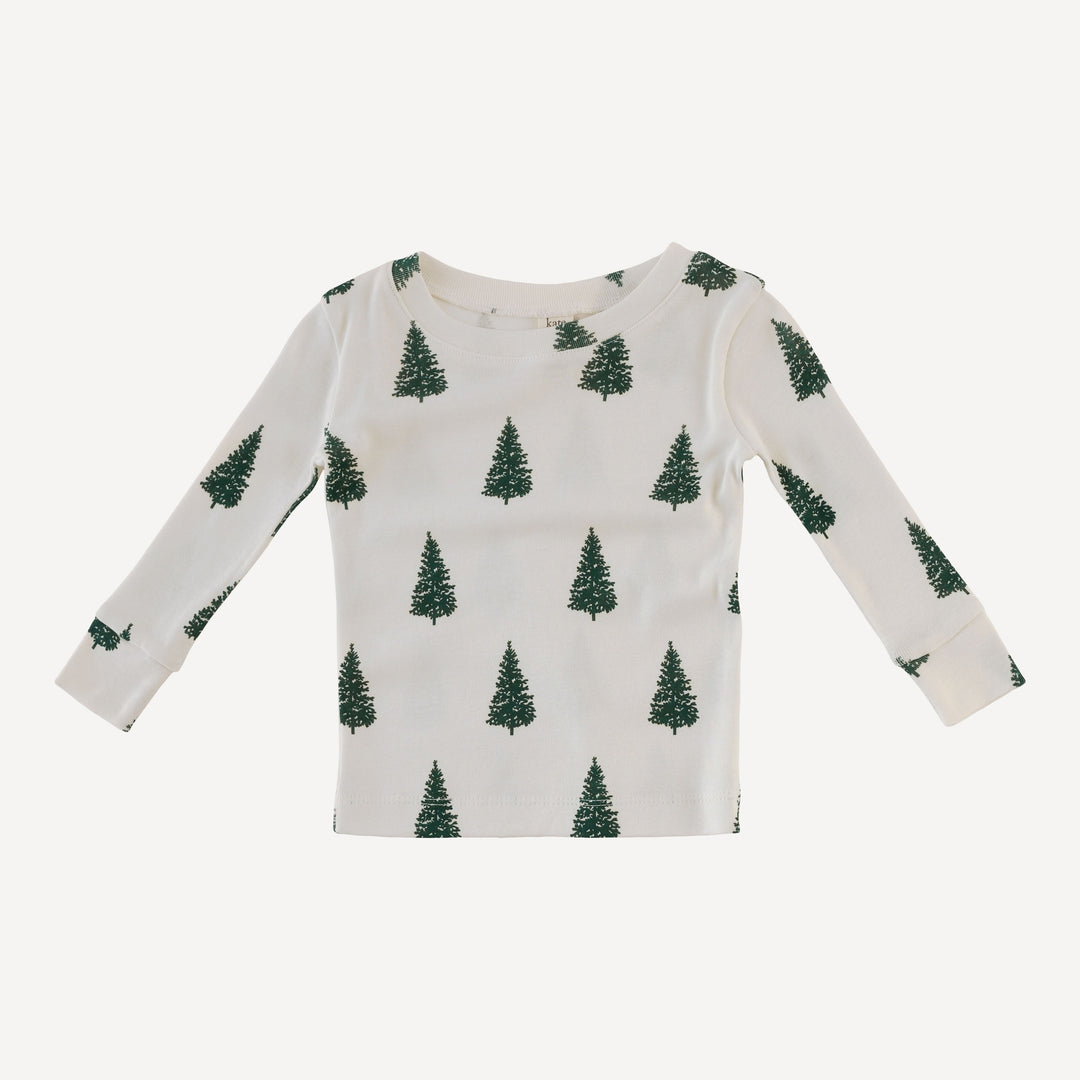 long sleeve crew neck pj set | mountain pine | organic cotton flat rib