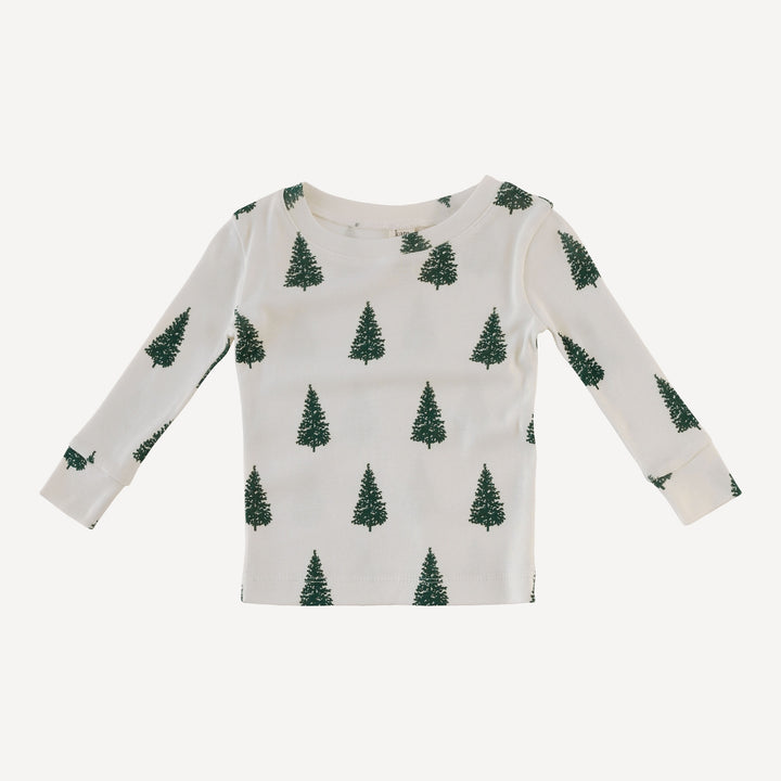 long sleeve crew neck pj set | mountain pine | organic cotton flat rib