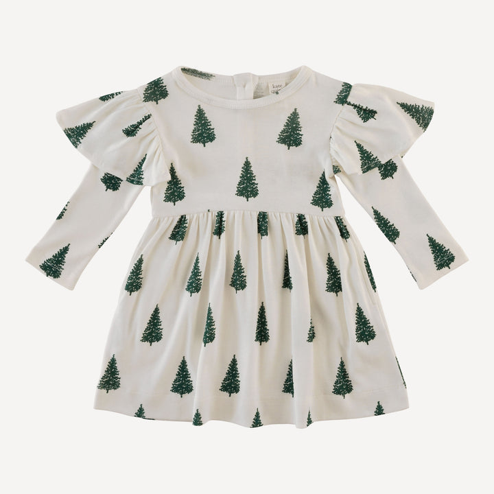 long flutter sleeve dress | mountain pine | organic cotton flat rib