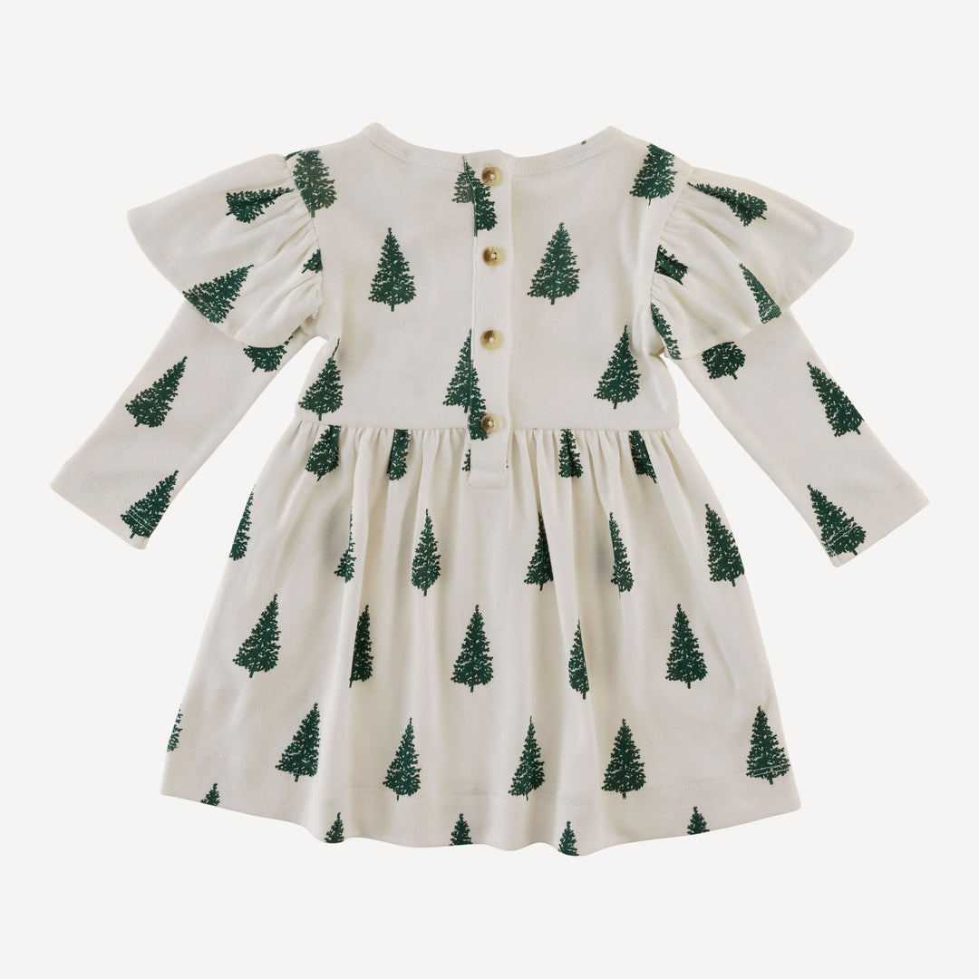 long flutter sleeve dress | mountain pine | organic cotton flat rib