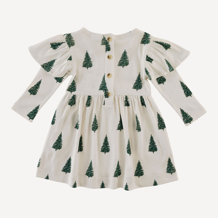 long flutter sleeve dress | mountain pine | organic cotton flat rib