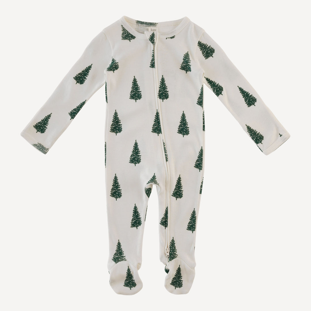 long sleeve two way zipper footie | mountain pine | organic cotton flat rib