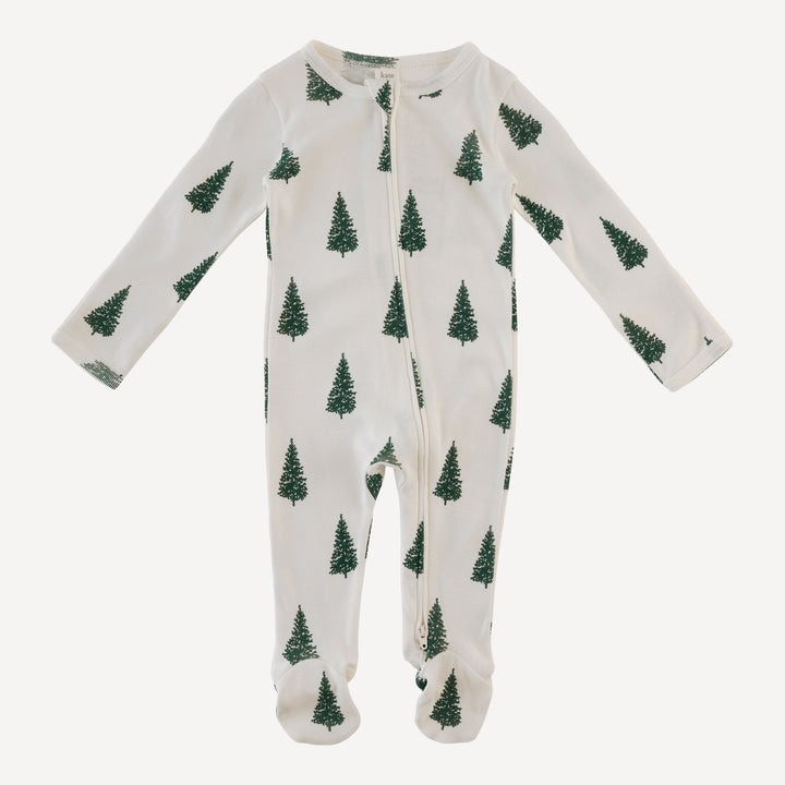 long sleeve two way zipper footie | mountain pine | organic cotton flat rib