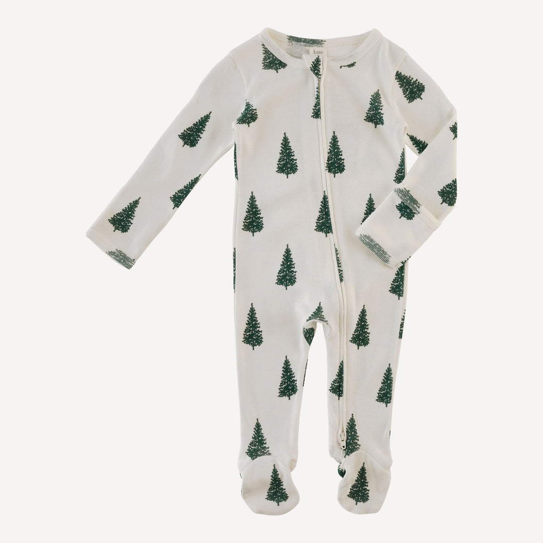 long sleeve two way zipper footie | mountain pine | organic cotton flat rib