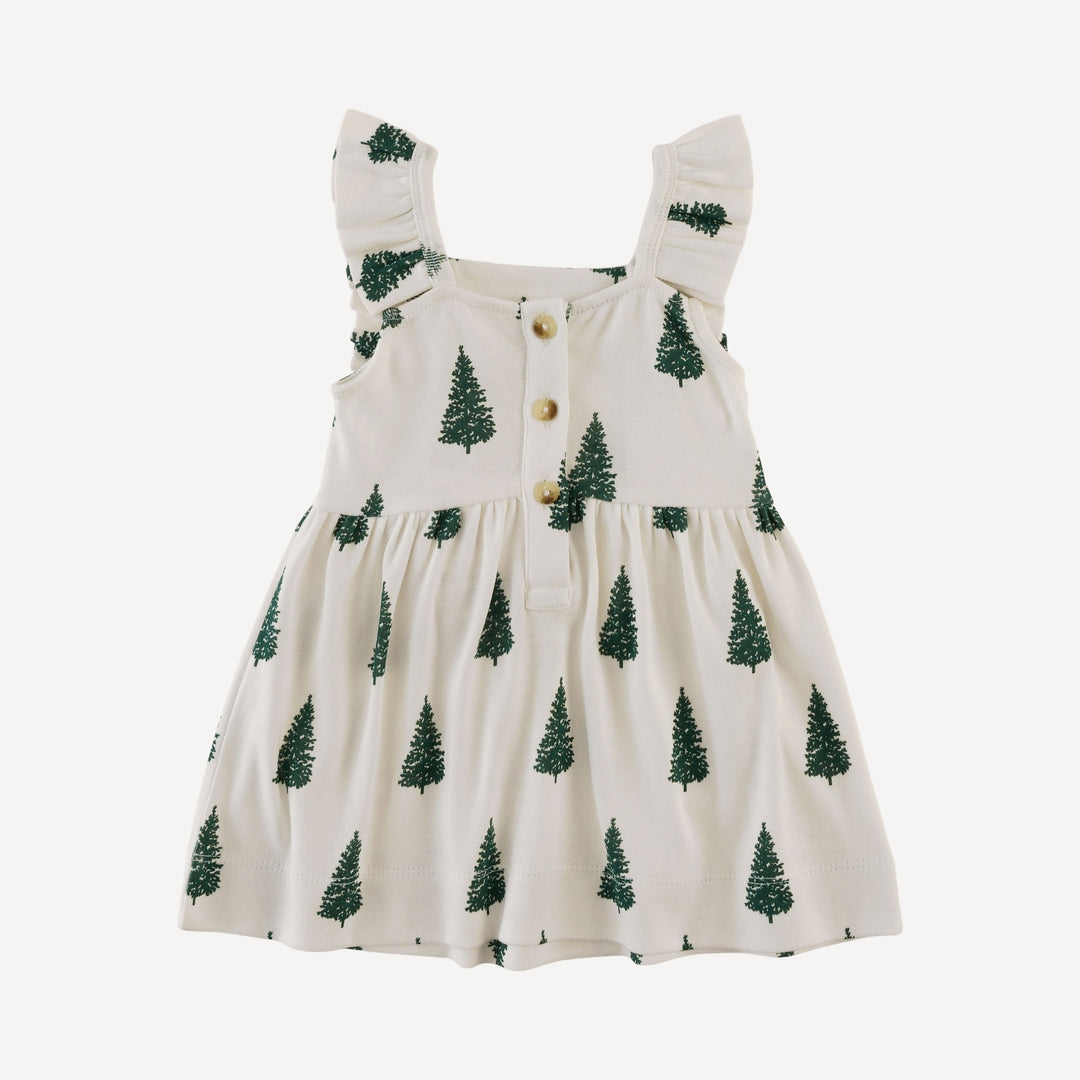 sleeveless ruffle pinafore dress | mountain pine | organic cotton flat rib