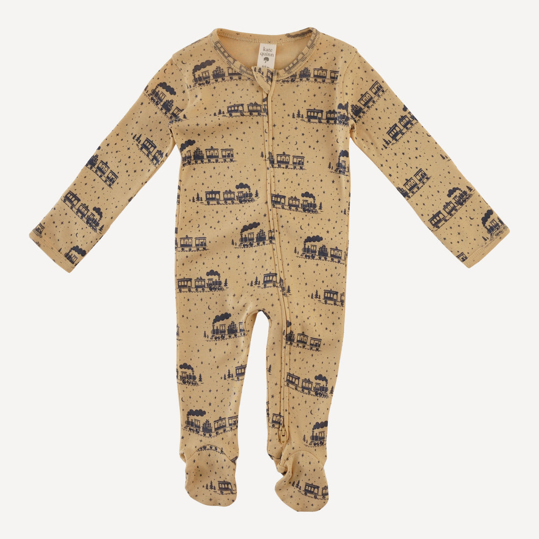 long sleeve two way zipper footie | gift train | organic cotton flat rib