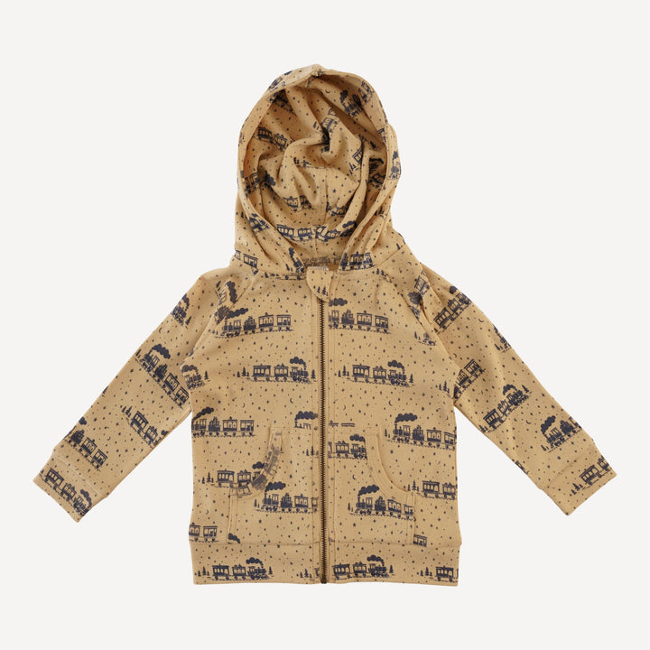 long sleeve zip front pocket hoodie | gift train | organic cotton flat rib