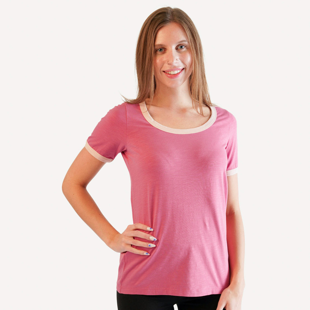 womens scoop neck ringer tee | rose petal | organic cotton slub