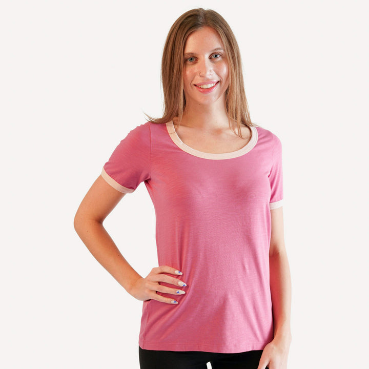 womens scoop neck ringer tee | rose petal | organic cotton slub