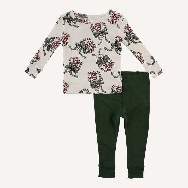 long sleeve crew neck pj set | candy canes | organic cotton flat rib