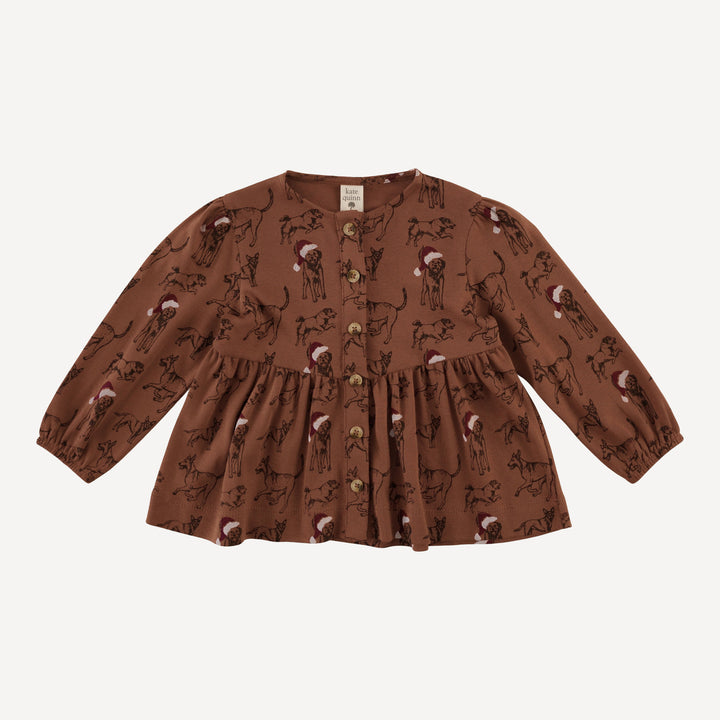 long sleeve button front v-waist top | santa mutts | organic cotton flat rib