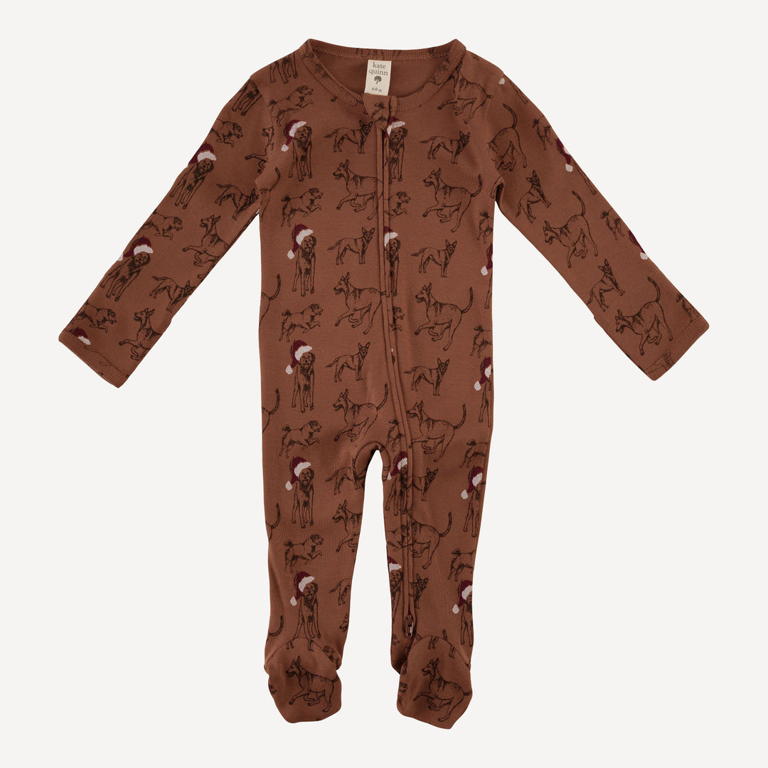 long sleeve two way zipper footie | santa mutts | organic cotton flat rib