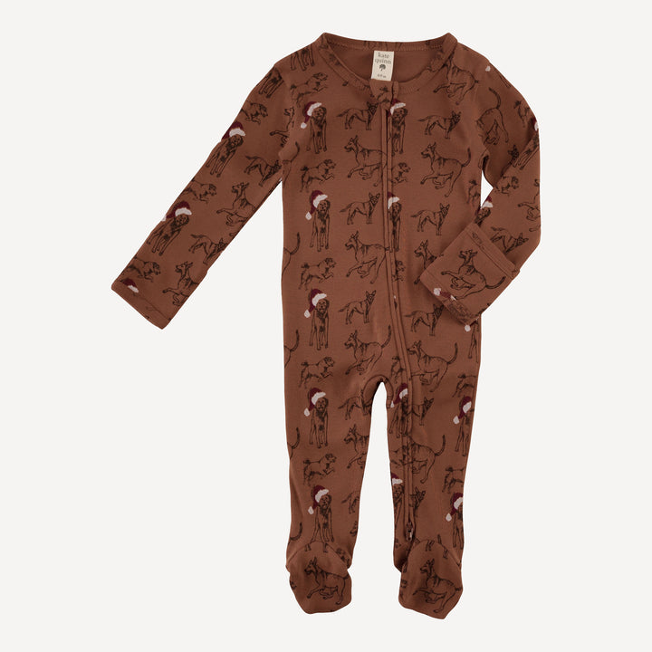 long sleeve two way zipper footie | santa mutts | organic cotton flat rib