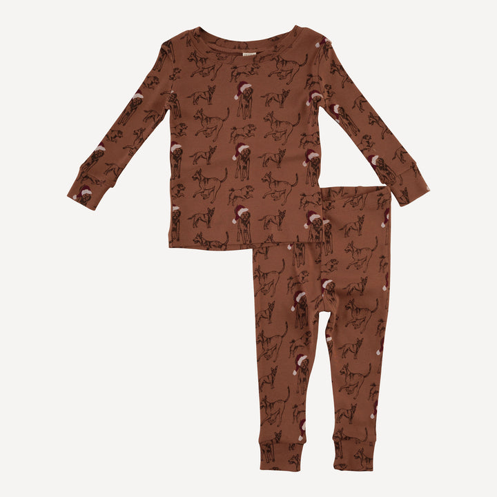 long sleeve crew neck pj set | santa mutts | organic cotton flat rib