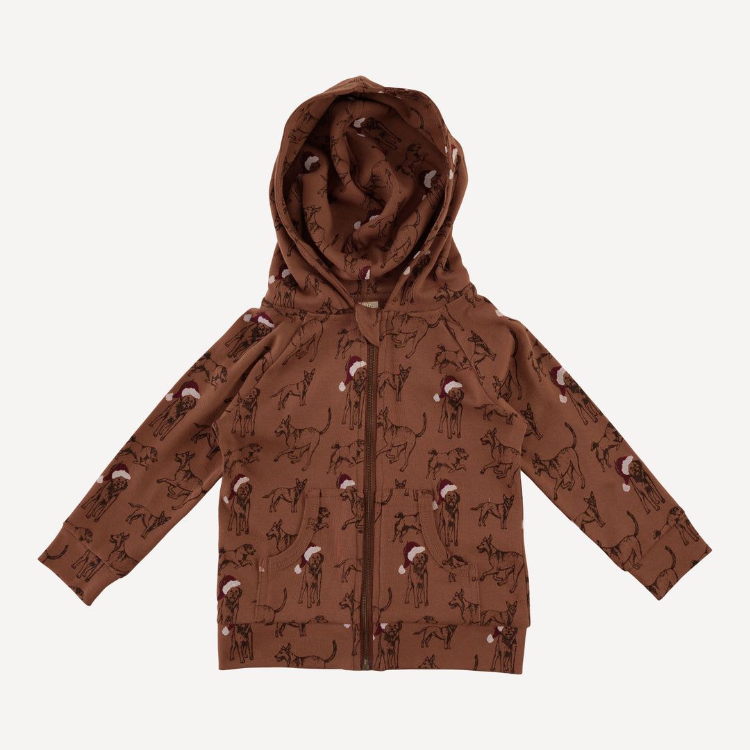 long sleeve zip front pocket hoodie | santa mutts | organic cotton flat rib